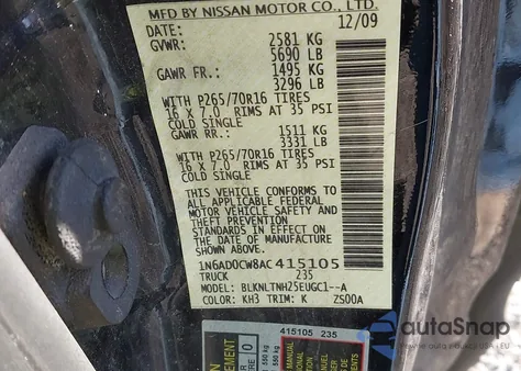 2010 Nissan Frontier Se z USA, uszkodzony, nr VIN 1N6AD0CW8AC415105